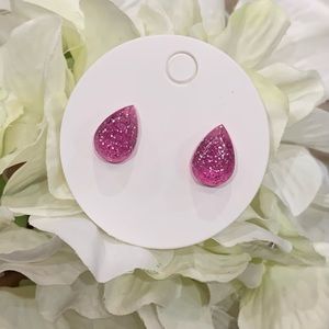 Bubblegum Pink with Silver Glitter Tear Drop Resin Stud Earrings